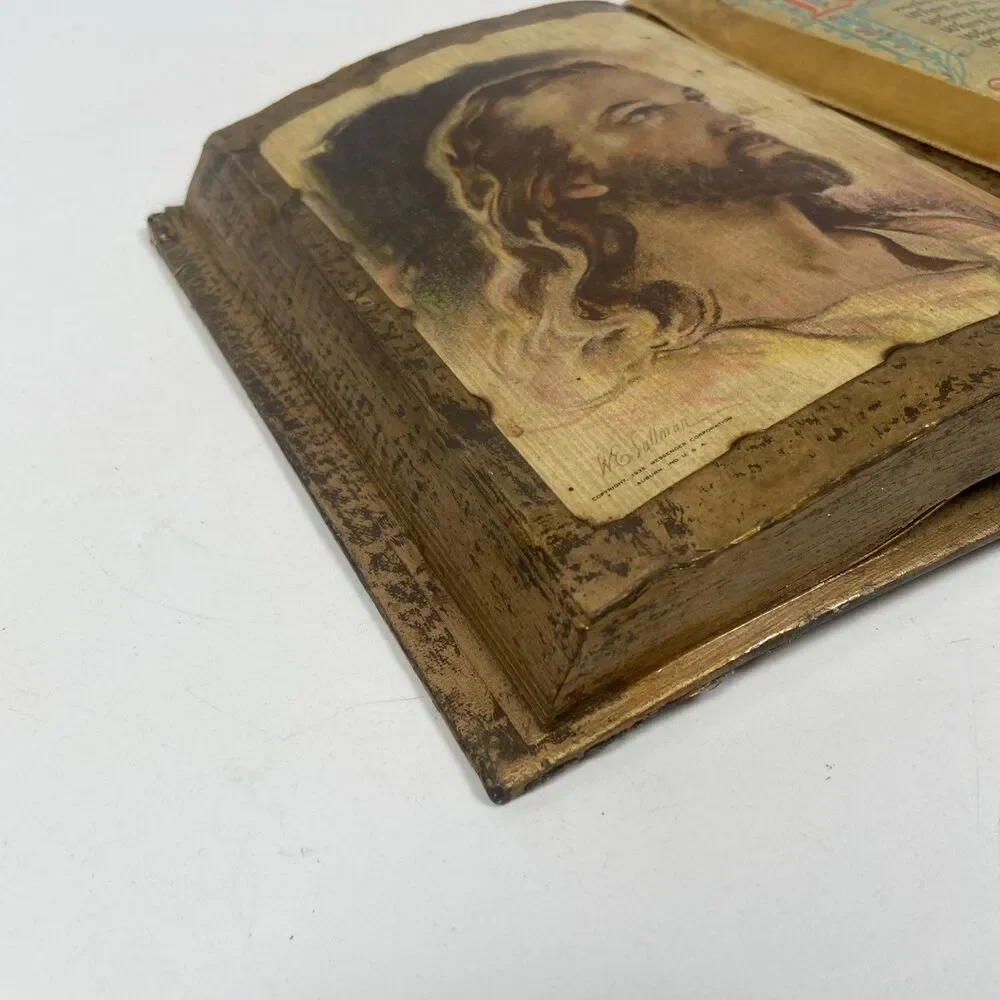 Vintage Florentine Jesus St. Francis of Assisi Quote Faux Book Gilt Gold Decor